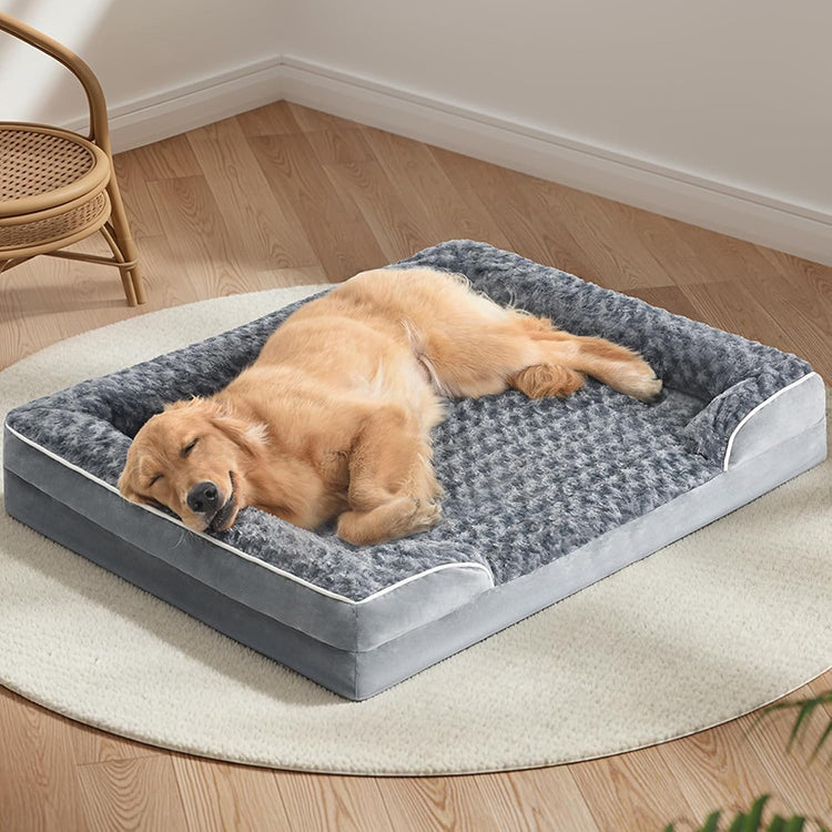 Orthopedic Dog Bed with 3-Side Bolster Pillow