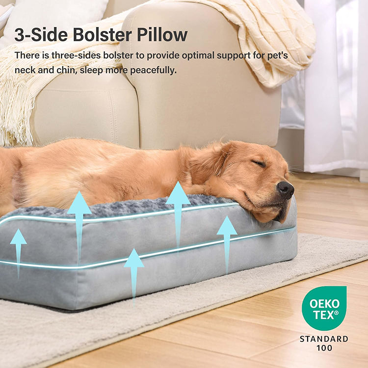 Orthopedic Dog Bed with 3-Side Bolster Pillow