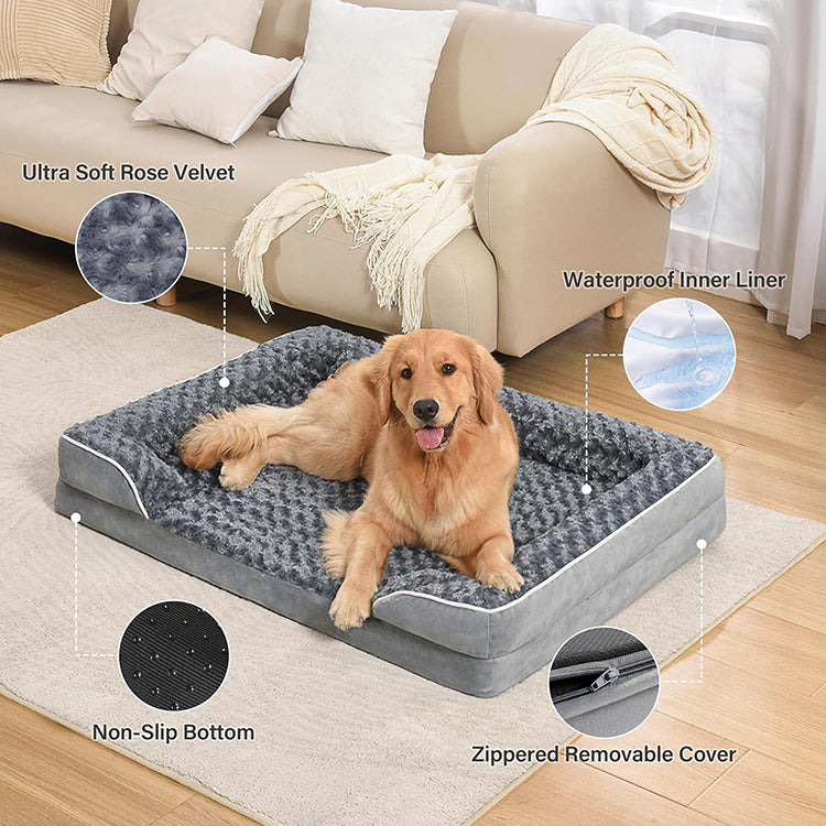 Orthopedic Dog Bed with 3-Side Bolster Pillow