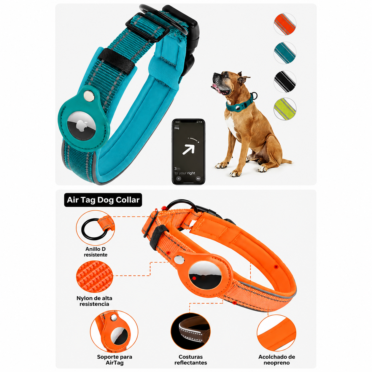 AirTag Dog Collar with Reflective Stitching